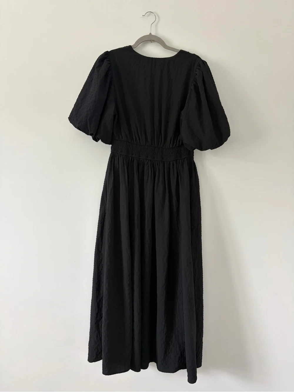 Abercrombie & Fitch Tie Front Textured Puffed Sleeves Maxi Dress Black M